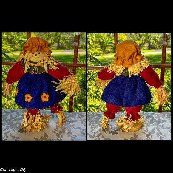 ▪️VTG▪️Three HANDCRAFTED 18.5" & 12.5" Straw Textile & Wood SCARECROW Figures - Picture 9 of 15